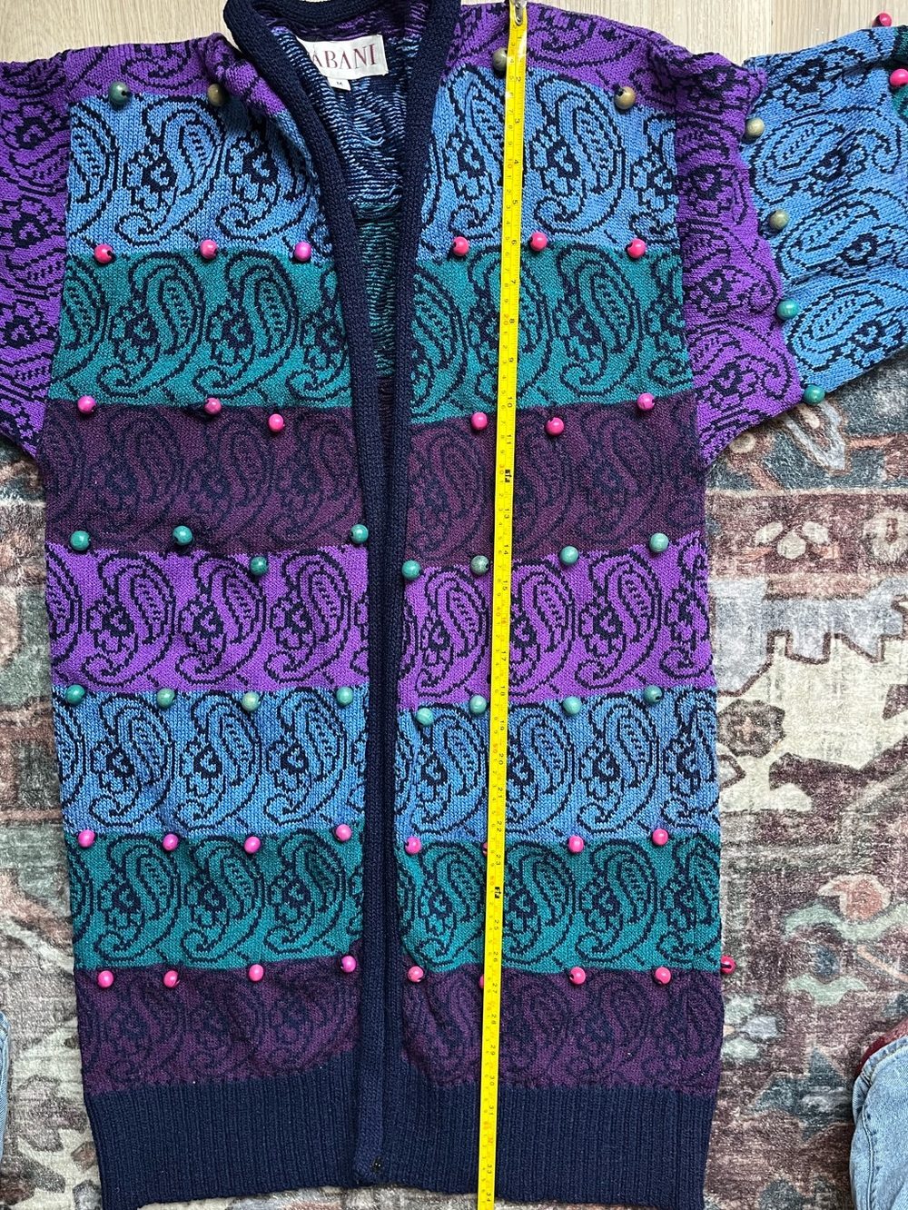 Women’s Vintage Multicolor Open-Front Floral Pearl-Accent Knit Cardigan 😍 M - Picture 6 of 6